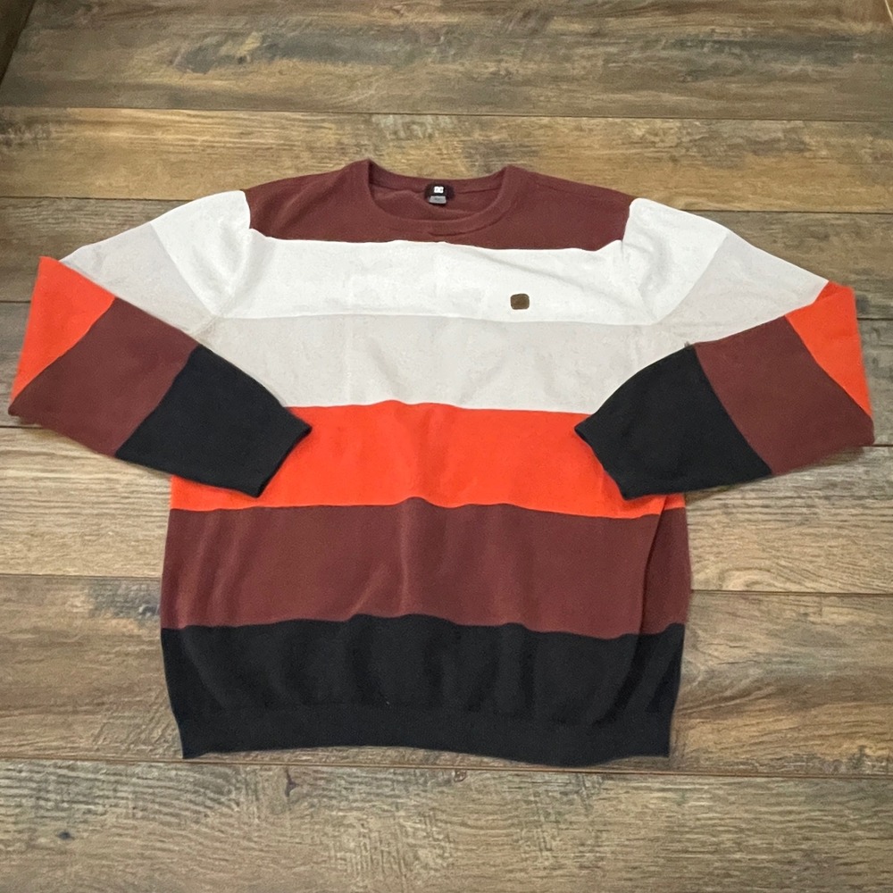 DC Shoes Men XL Striped Crewneck Sweater Burgundy Orange Black White Fall Skater